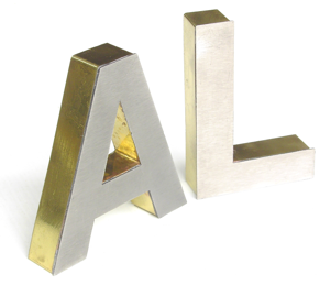 brass and stainless steel built up letters